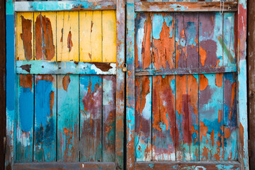 Colorful grunge wooden door