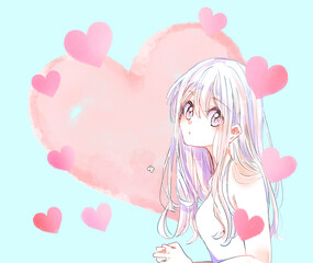 透明感のある女性　ハート
