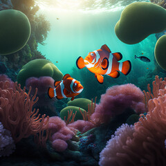 clown fish in its natural habitat, generative AI - obrazy, fototapety, plakaty