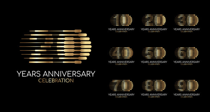 Set 20th anniversary 10 20 30 40 50 60 70 80 90 vector template. Designs for birthday celebrations, golden anniversary logos for greeting cards and invitation cards.