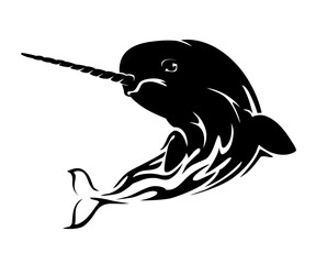 Narwhal with Flamed Abstract Body Silhouette