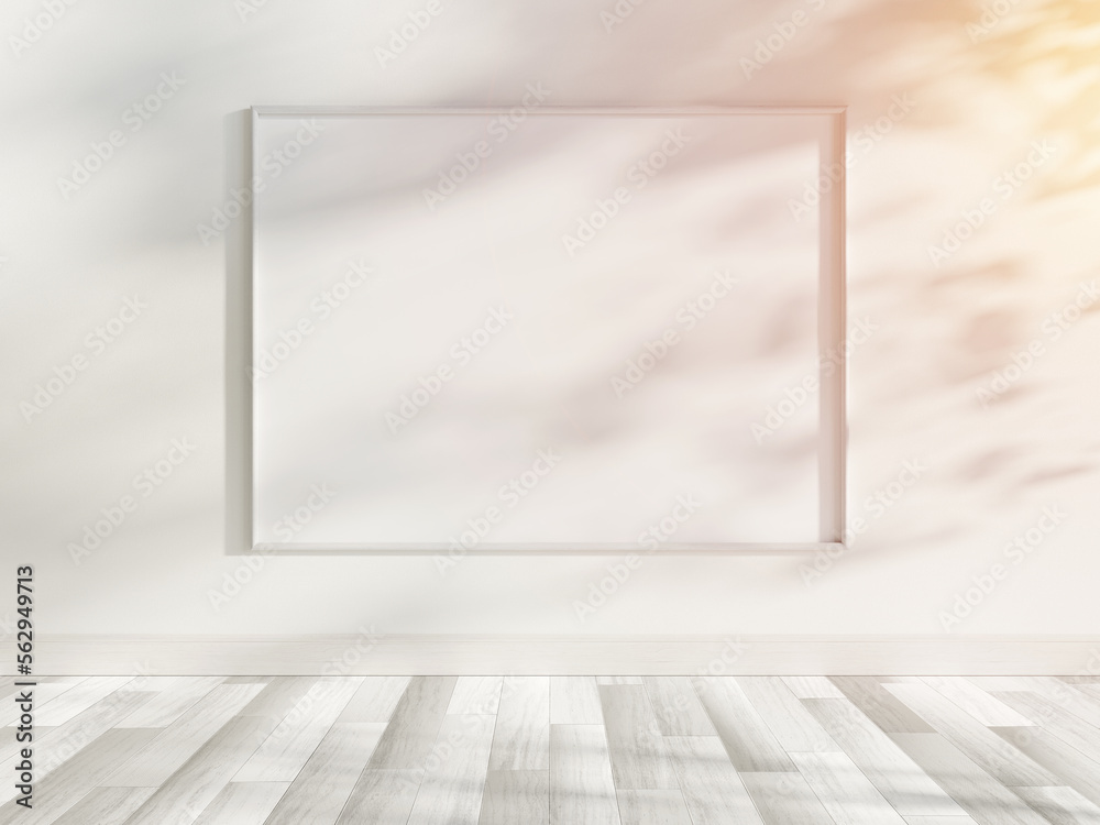 Poster white frame hanging in bright interior mockup. template of a picture framed on a wall 3d rendering