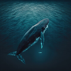 A beautiful whale is swimming in the ocean. A whale in its native element. Generative AI.
