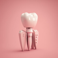 Dental Implant Model With Screw Near Healthy Tooth, Generative AI - obrazy, fototapety, plakaty