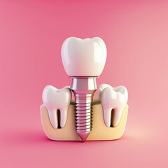 Dental Implant Model With Screw Near Healthy Tooth, Generative AI