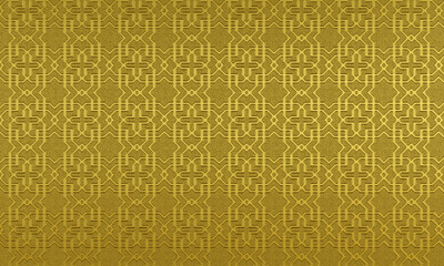 3D render : embossed abstract geometry pattern engraved on gold surface