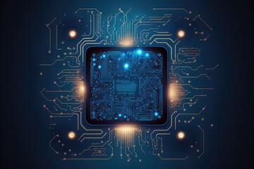 Quantum computer technologies concept. Futuristic blue circuit board background vector. Modern technology circuit board texture background design. Waves flow.  generative ai