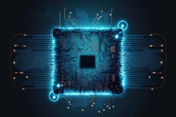 Quantum computer technologies concept. Futuristic blue circuit board background vector. Modern technology circuit board texture background design. Waves flow.  generative ai