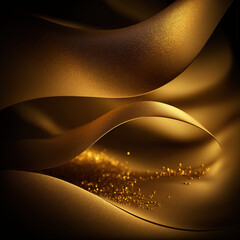 dark abstract golden foil yellow background, imitating 3D, generative AI  - obrazy, fototapety, plakaty