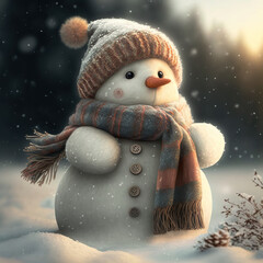 cute snowman with hat and scarf, Generative AI