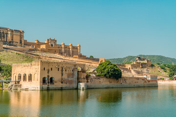 Panorama view of the Amber Fort in Jaipur, Rajasthan, India