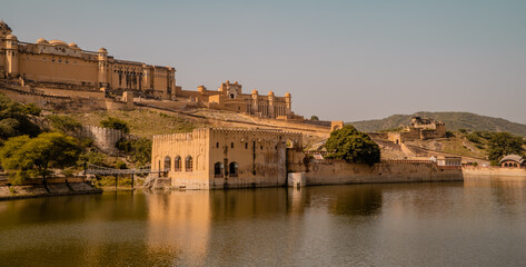 Panoramic view of the Amber Fort in Jaipur, Rajasthan, India
