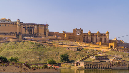 Panoramic shot of the Amber Fort in Jaipur, Rajasthan, India