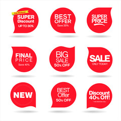 Modern sale stickers and tags red collection vector illustration 