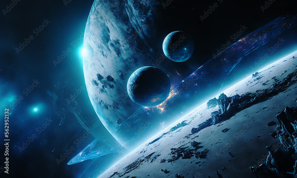Aufkleber space planets background. distant planetscape in cosmos with exoplanets. concept art generative ai