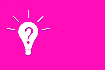 White light bulb with shadow on pink background. Illustration of symbol of lack of idea. Question mark. Horizontal image. 3D image. 3D rendering.