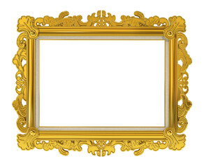 Golden ornate vintage picture frame. Transparent background. 3D illustration
