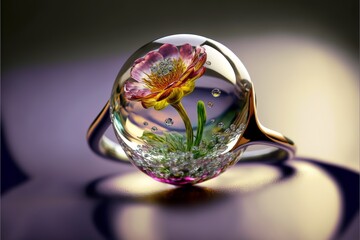 enclosed in a bubble, ring with flower