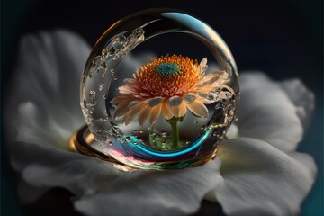 enclosed in a bubble, ring with flower