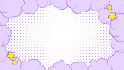 雲のフレームとドットの背景 　
雲は紫色　背景は白色