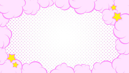 雲のフレームとドットの背景 　
雲はピンク色　背景は白色