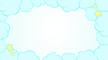 雲のフレームとドットの背景 　
雲は水色　背景は白色