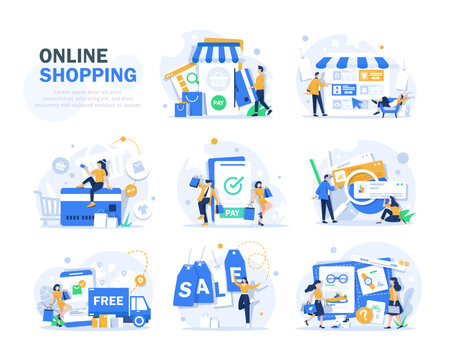 Online Shopping Banner, Mobile App Templates, Concept Vector Illustration Flat Design