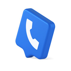 Helpline hotline call center phone handset squared button 3d realistic speech bubble icon