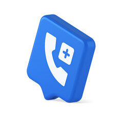 Call phone add emergency hotline service blue squared button 3d realistic speech bubble icon