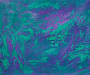 Spring in purple and turgouise colours, abstract fluid art acrylic painting