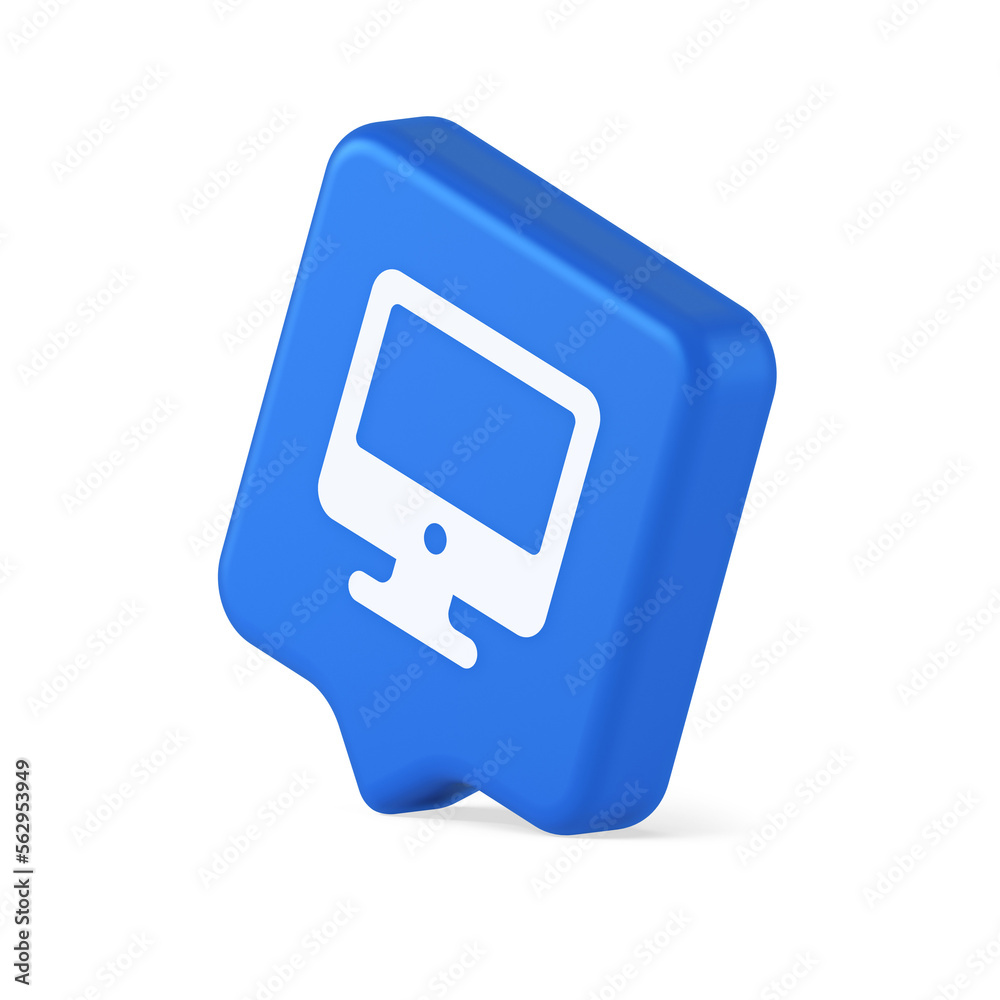 Poster computer monitor connection button cyberspace digital technology 3d realistic speech bubble icon
