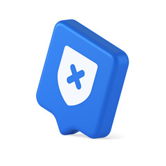Obraz premium Decline shield button cross mark wrong unsend defense virtual guard 3d realistic speech bubble icon