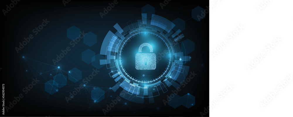 Wall mural internet security and data prevention.security padlock lock icon on dark blue background.technology 