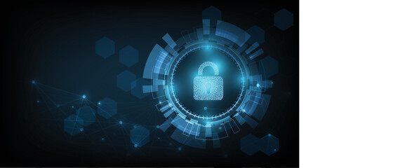 Internet security and Data prevention.Security Padlock lock icon on dark blue background.Technology for online data access defense against hackers and viruses.Technology security concept.