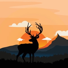 orange colour beautiful mountain views and deer