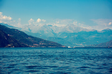 Obraz premium Lake Como in Italy. Natural landscape with mountains and blue lake