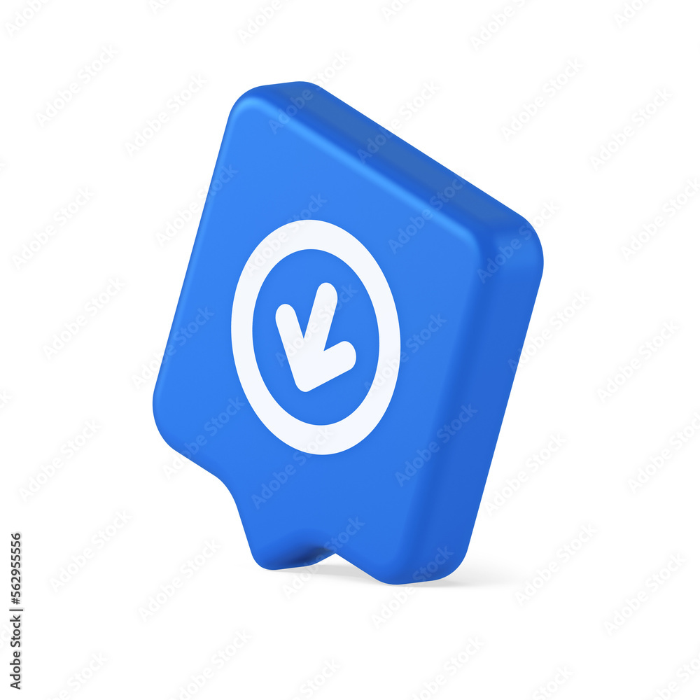 Poster down arrow circle frame button web interface pointer navigation app 3d realistic speech bubble icon
