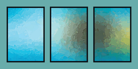 Set of abstract brush stroke effect creative digital hand-painted minty blue-green blended color