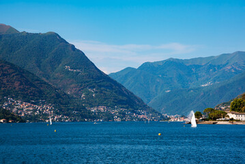 Lake Como in Italy. Natural landscape with mountains and blue lake