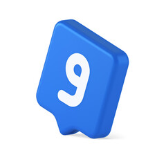 Nine number blue button calculation math financial budget web app 3d realistic speech bubble icon