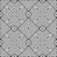 
Stylish texture with figures from lines.
Abstract geometric black and white pattern for web page, textures, card, poster, fabric, textile. Monochrome graphic repeating design. 