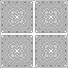 Stylish texture with figures from lines.
Abstract geometric black and white pattern for web page, textures, card, poster, fabric, textile. Monochrome graphic repeating design. 