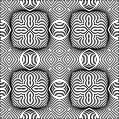 Fototapeta na wymiar Stylish texture with figures from lines. Abstract geometric black and white pattern for web page, textures, card, poster, fabric, textile. Monochrome graphic repeating design. 