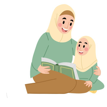 Illustration Quality Time Mother And Daughter Reading Story Book