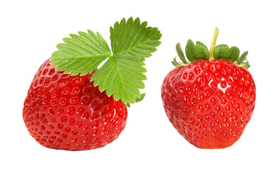Single Strawberries with Leaves -  Strawberry Transparent PNG Background