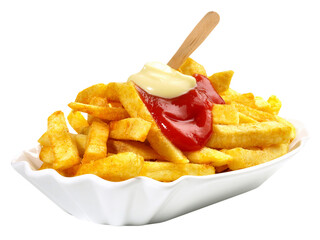 French Fries with Ketchup and Mayonnaise - Fast Food PNG with Transparent Background - 562956949