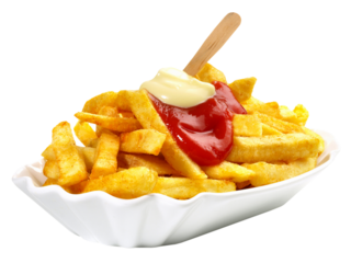 French Fries with Ketchup and Mayonnaise - Fast Food PNG with Transparent Background