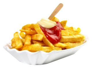 Papier Peint photo Lavable Manger French Fries with Ketchup and Mayonnaise - Fast Food PNG with Transparent Background