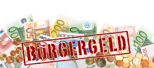 Bürgergeld; Euro Geldscheine Rand - Panorama Freigestellt