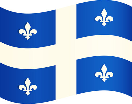 Waving flag of Quebec, Canada Fleur-de-lis symbol of French Bourbon Dynasty Decorative design element